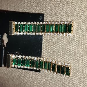 Guess Baguette Earrings in Gold & Green NWT